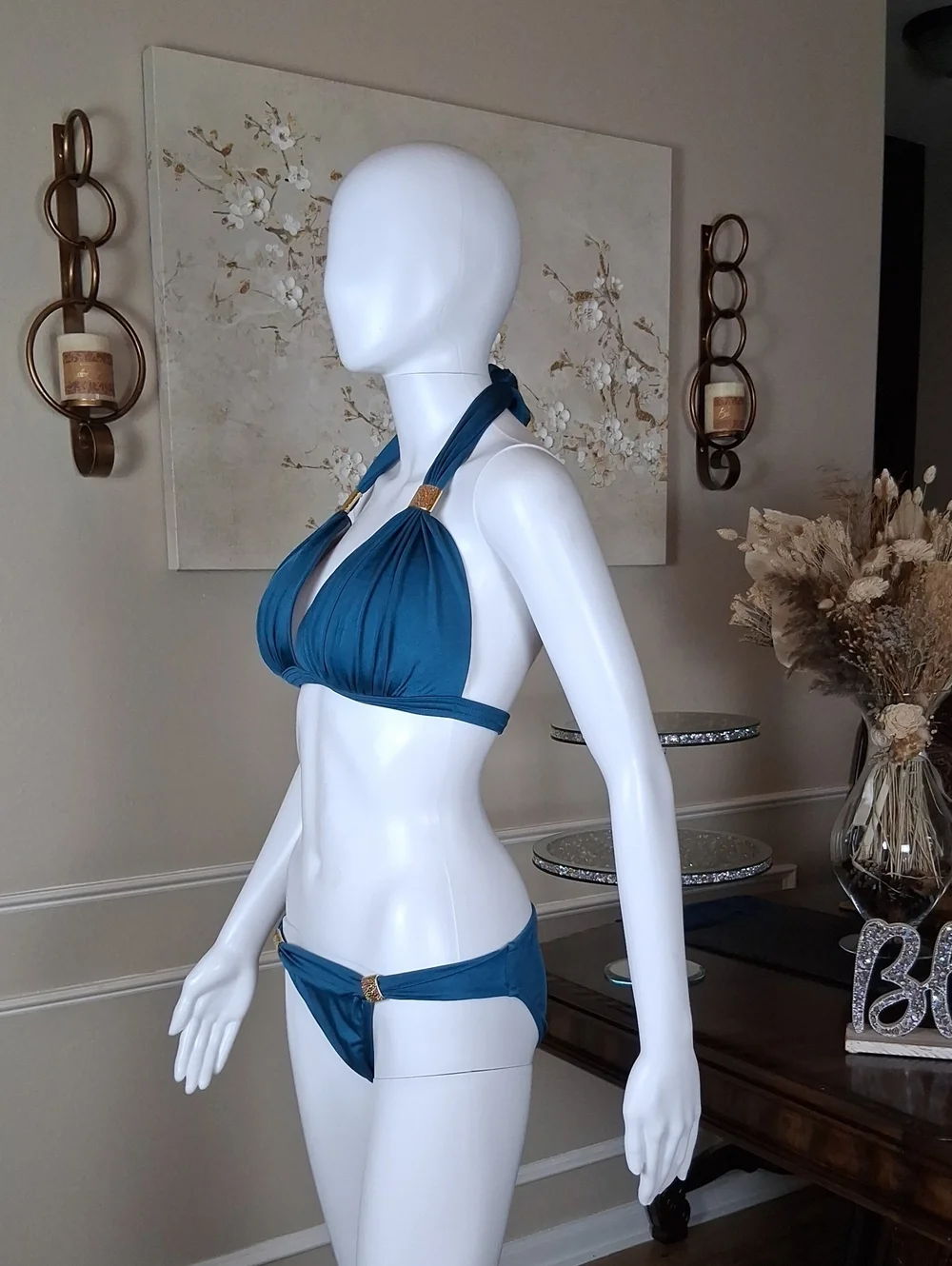 Venus Teal Blue And Gold Goddess Enhancer PushUp Bikini Set Top DD- Bottom Small - Picture 9 of 16